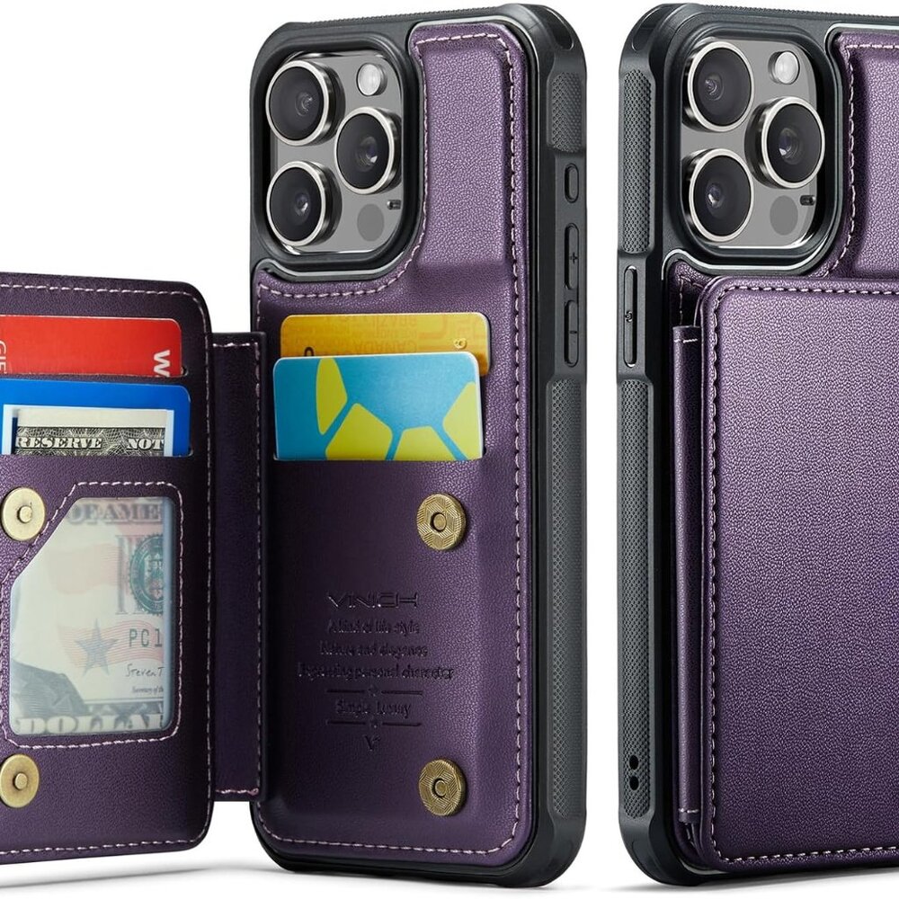 iPhone 15 Pro Max Wallet Case with Card Holder RFID Blocking Credit Card Purple